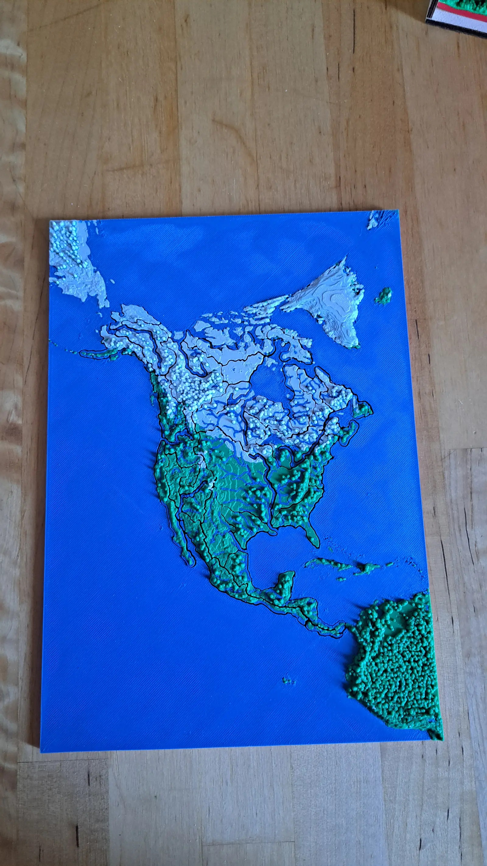 The North America relief puzzle map, printed, the whole plate seen from above