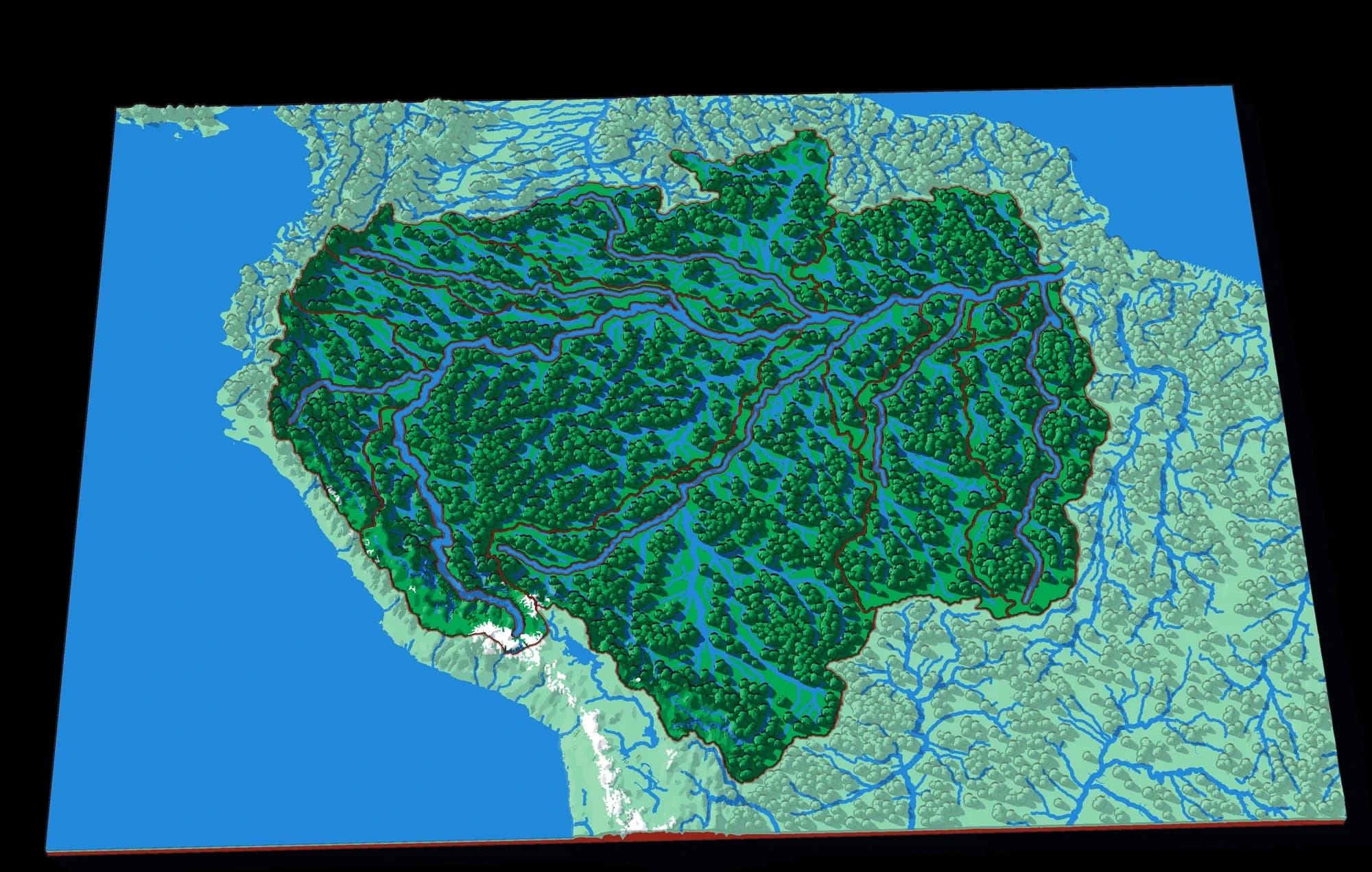 The Amazon relief puzzle, seen at an angle