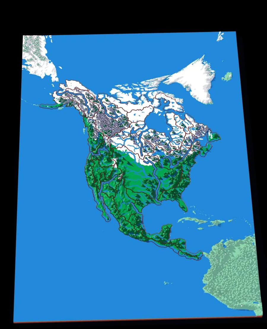 North America by River relief puzzle map, 29 pieces