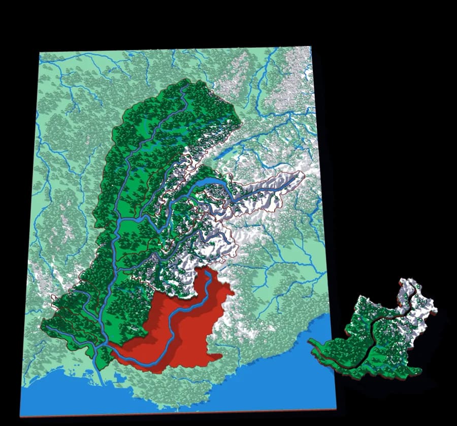 The Rhône relief puzzle map, 13 pieces