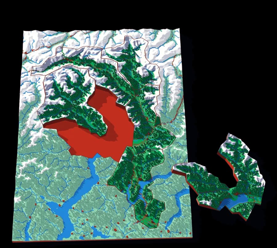 Ticino relief puzzle map, 8 pieces