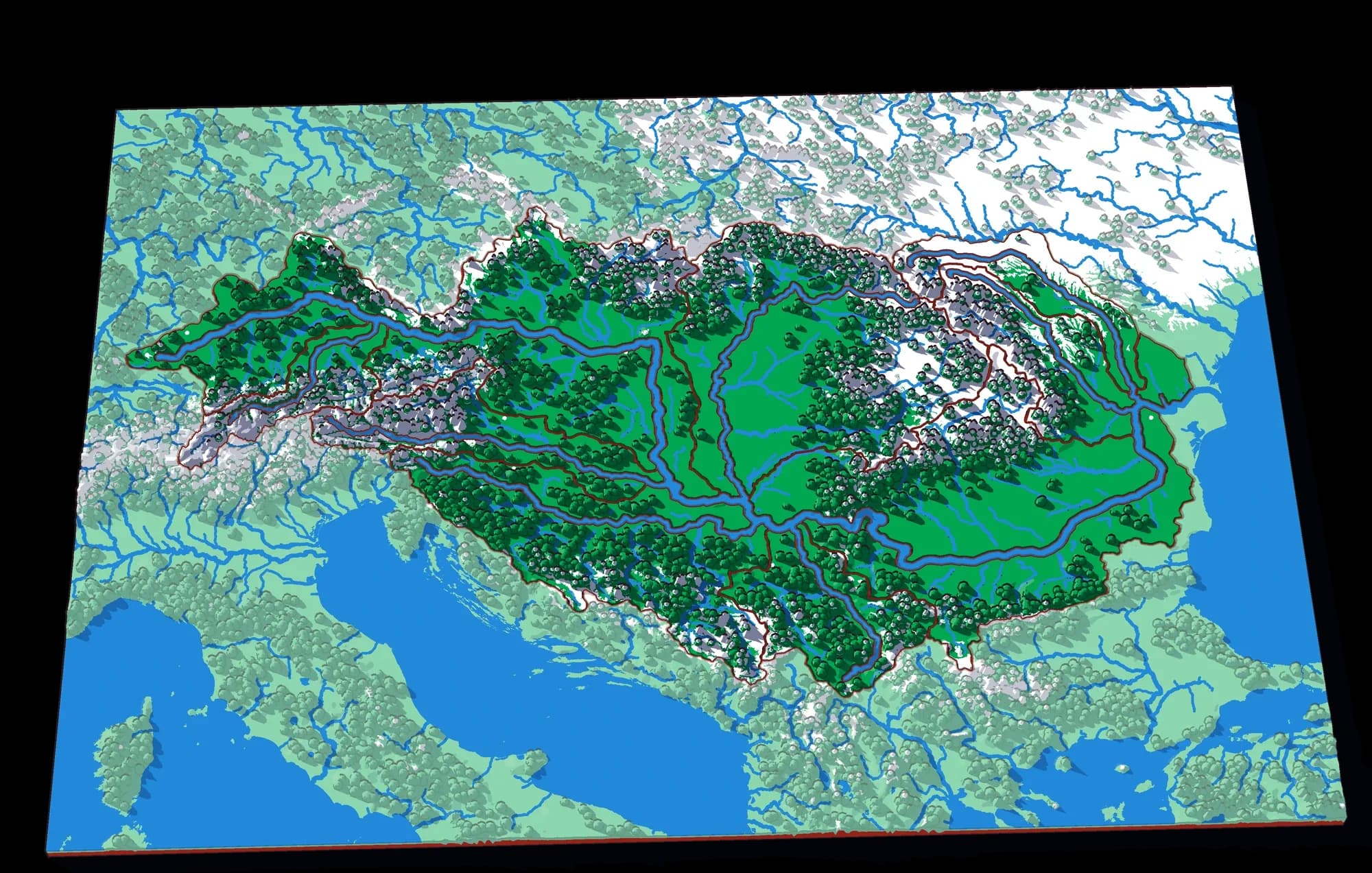 The Danube relief puzzle, seen at an angle