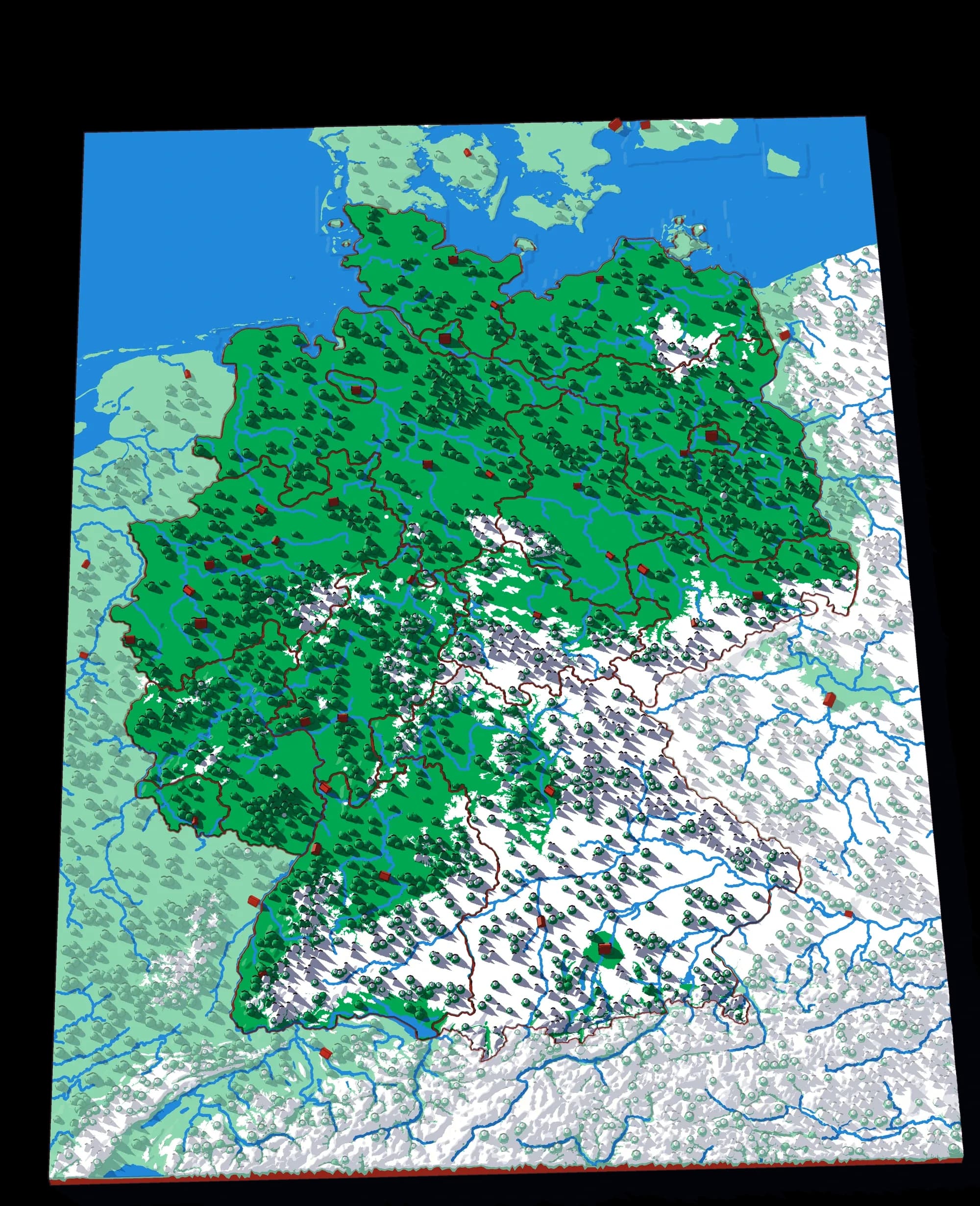 Deutschland als Relief-Puzzle, schräg von oben