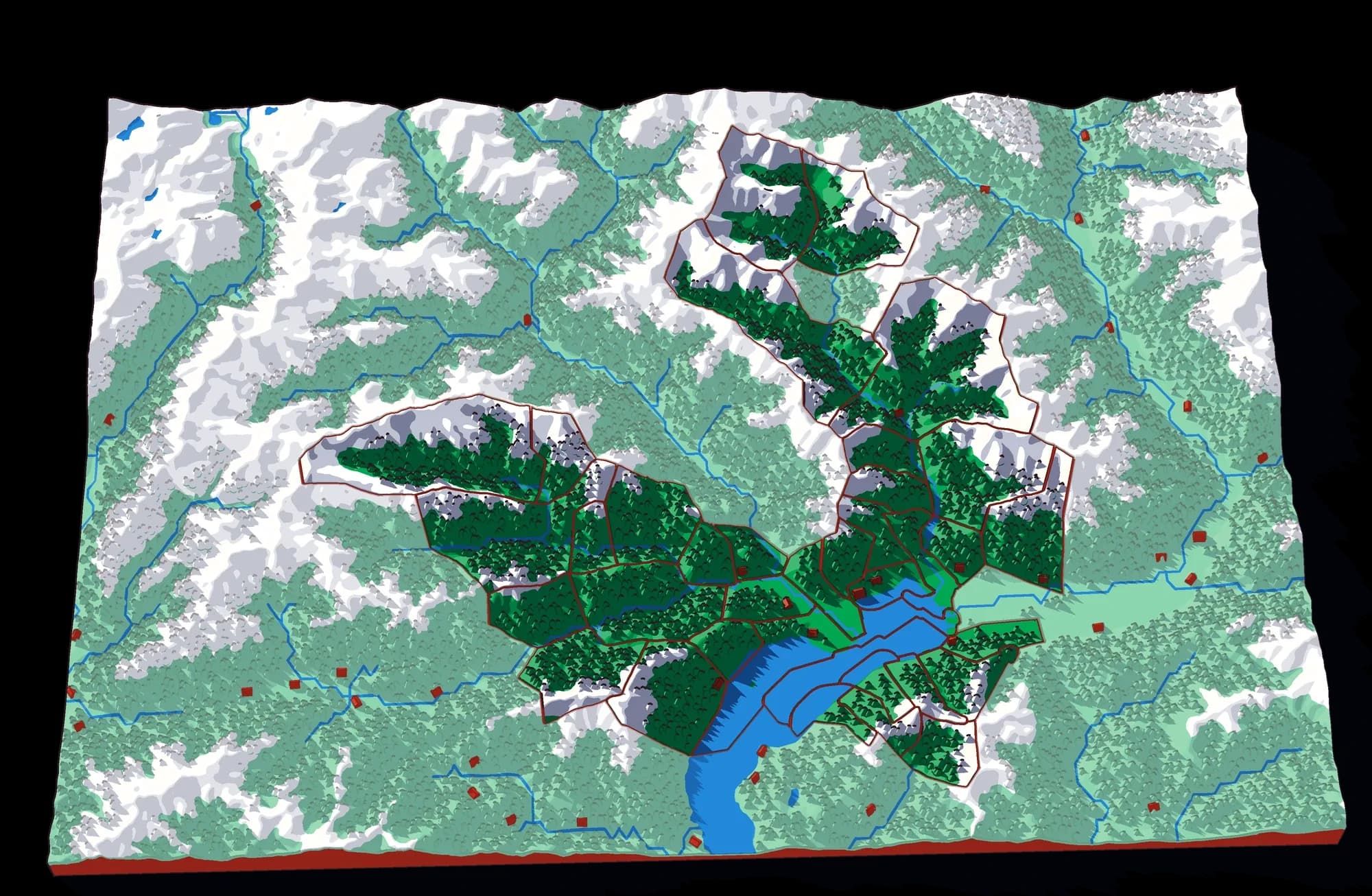 Locarno als Relief-Puzzle, schräg von oben