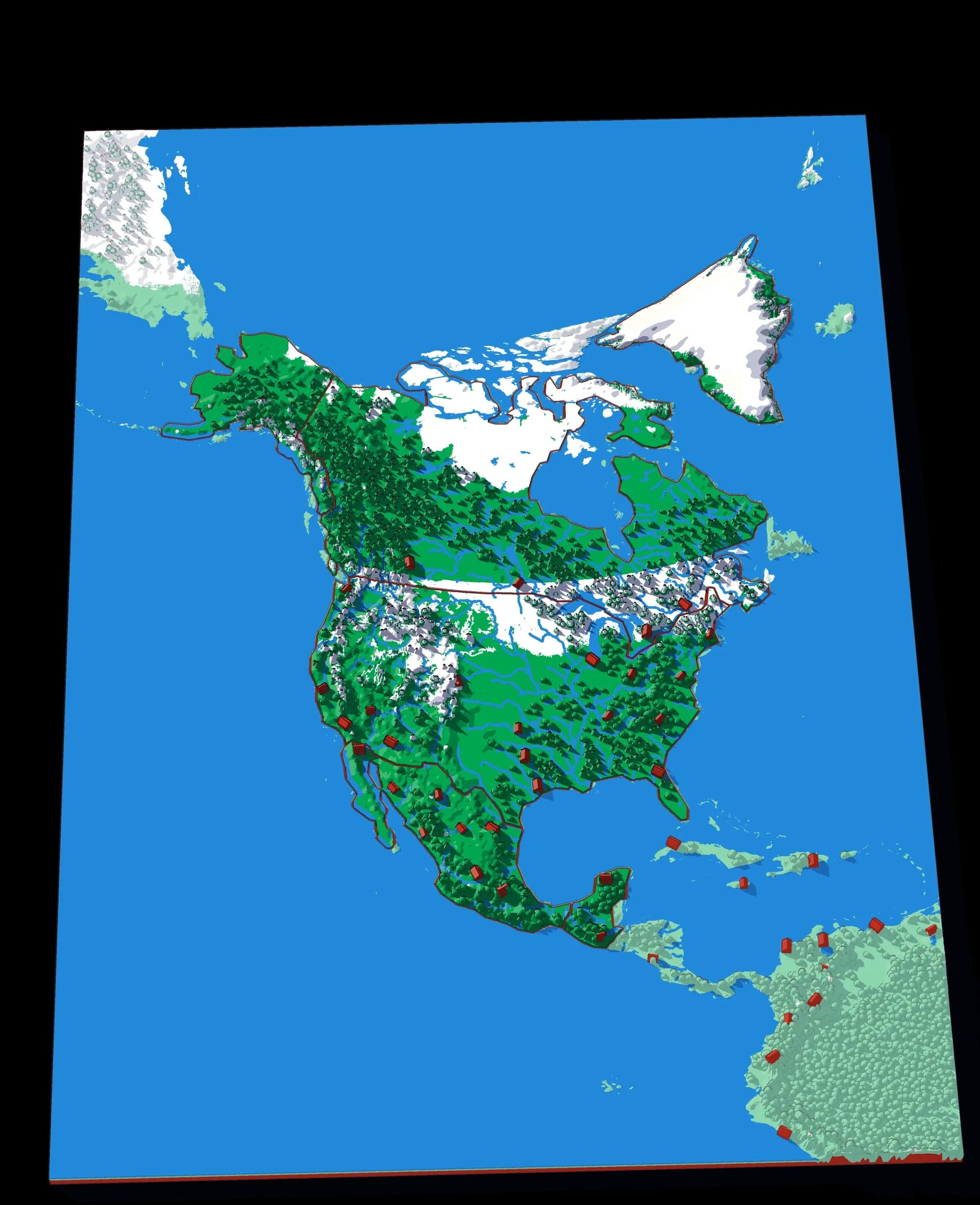 North America relief puzzle, seen at an angle