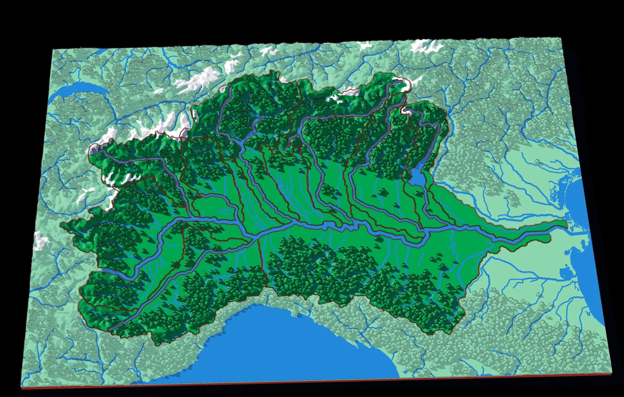 The Po relief puzzle, seen at an angle