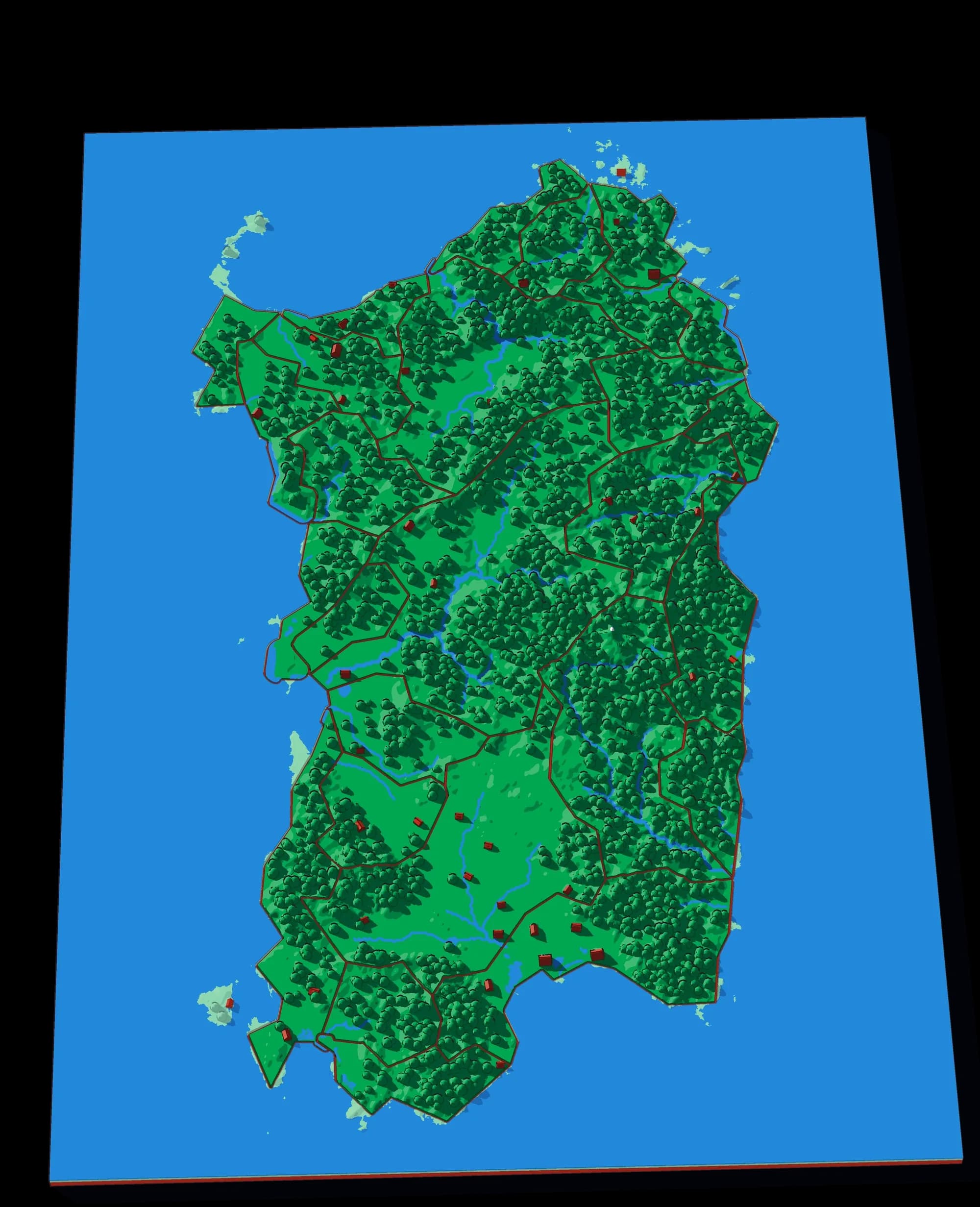 Sardinia by River relief puzzle, seen at an angle