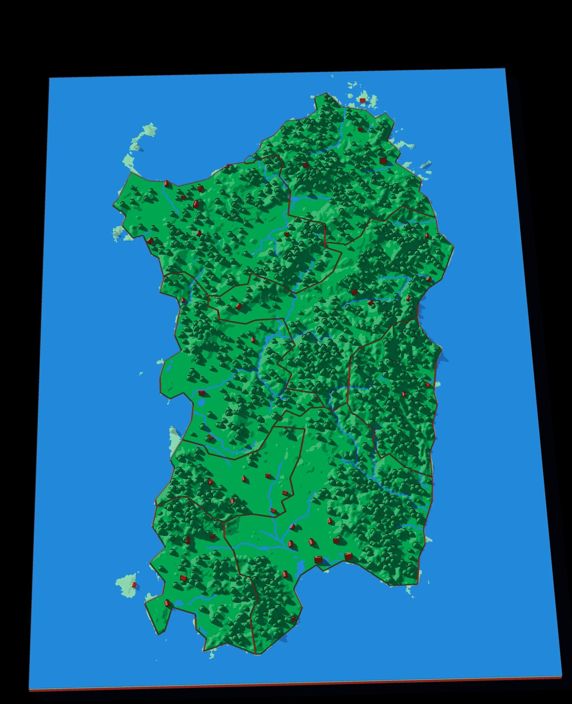Sardinia relief puzzle, seen at an angle