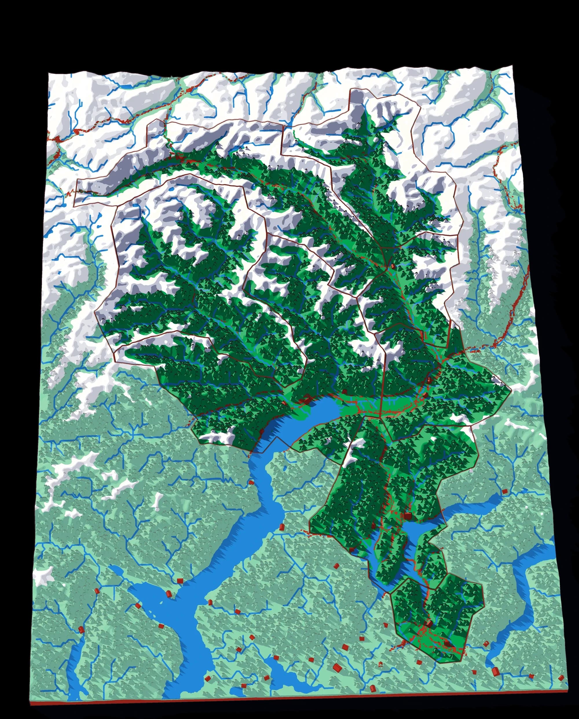 Tessin als Relief-Puzzle, schräg von oben