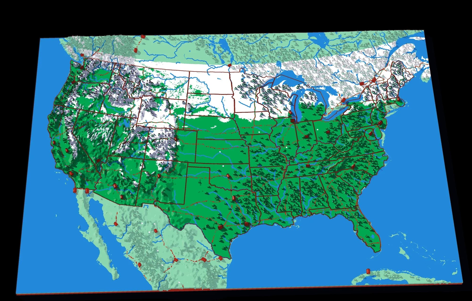 The United States relief puzzle, seen at an angle