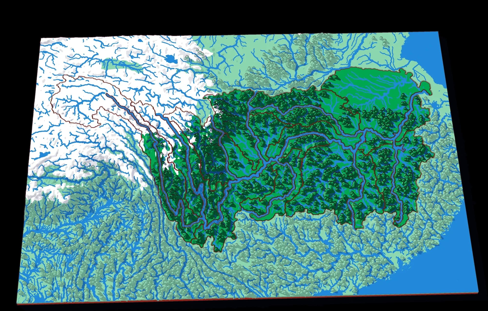 The Yangtze relief puzzle, seen at an angle