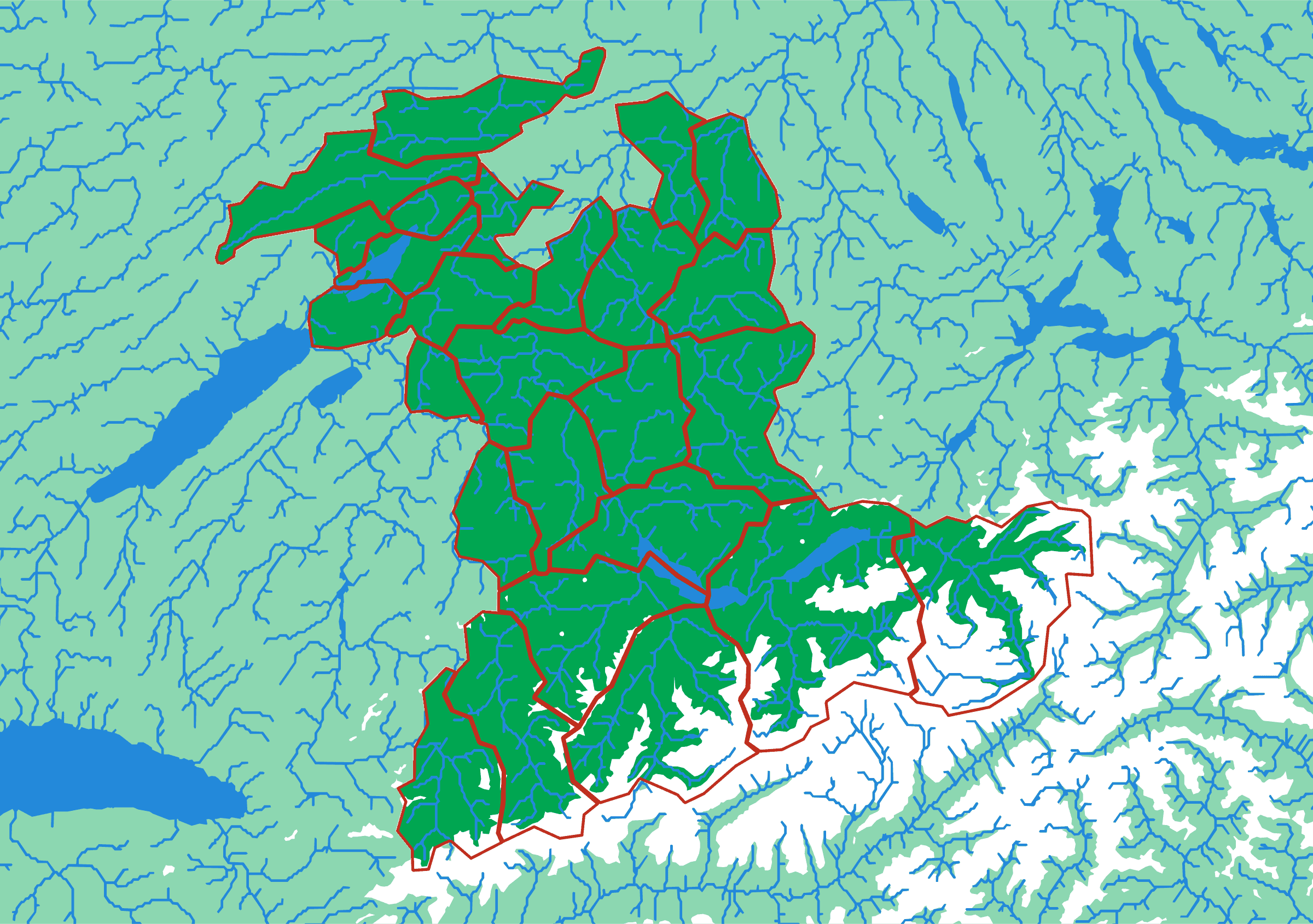 Kanton Bern als Relief-Puzzlekarte von oben — 26 Teile