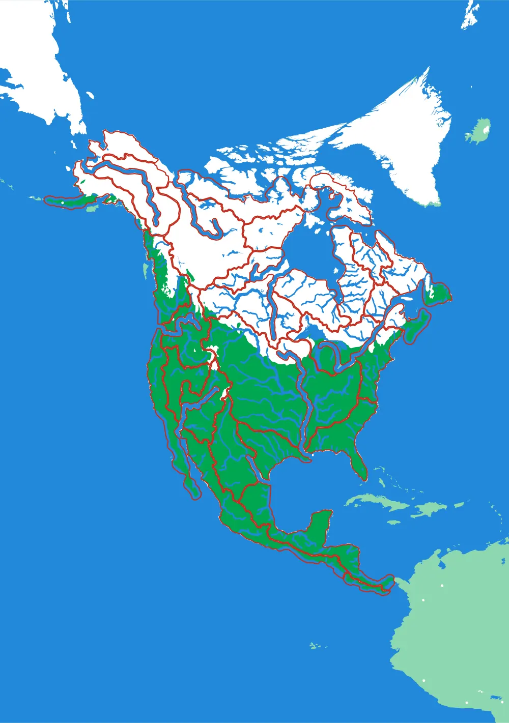 North America by River relief puzzle map, 29 pieces