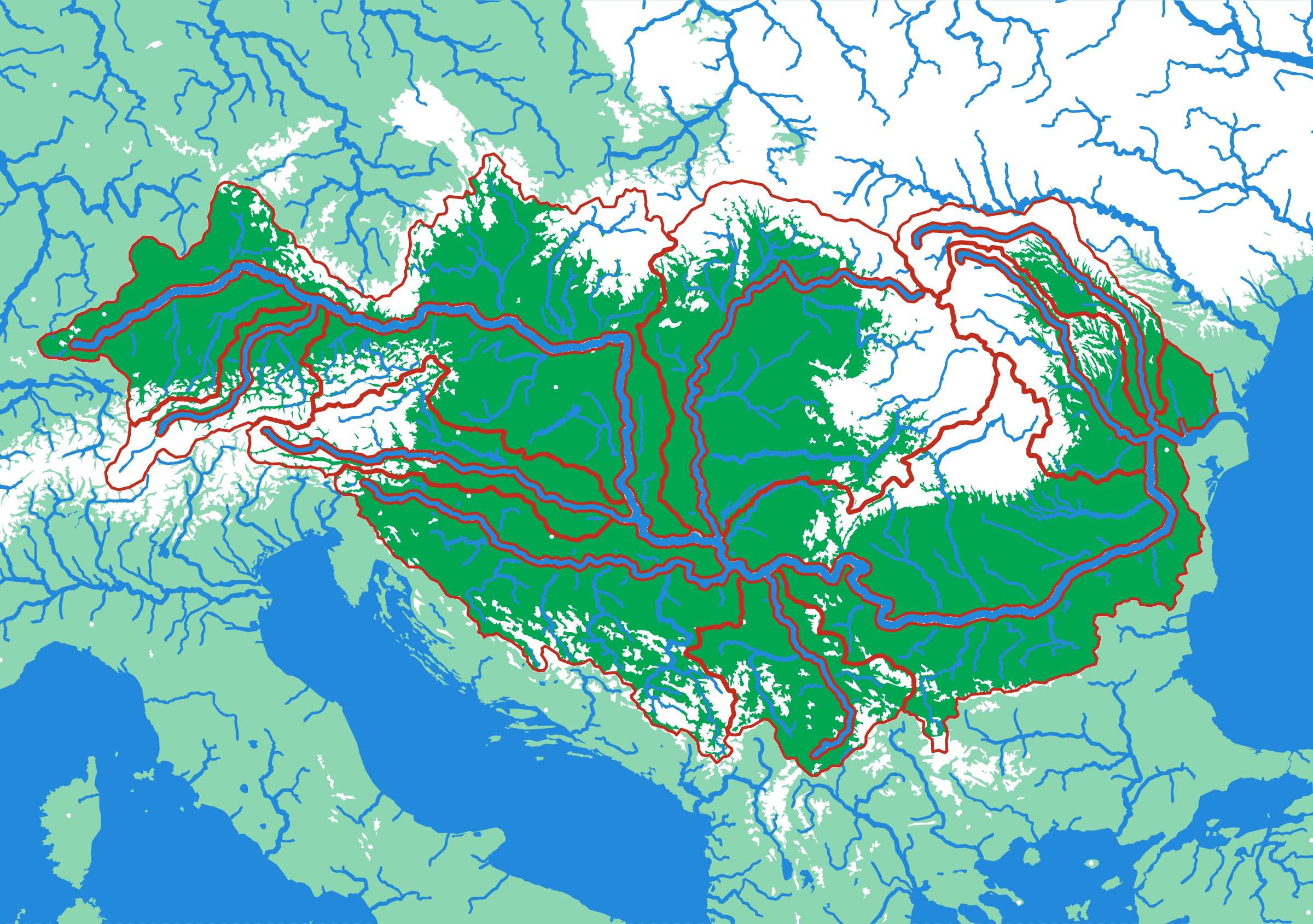 The Danube relief puzzle map seen from above — 12 pieces