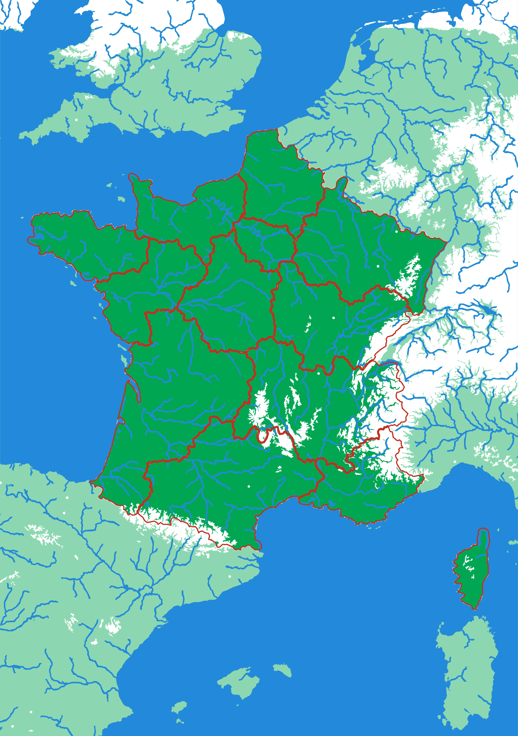 Frankreich als Relief-Puzzlekarte von oben — 13 Teile