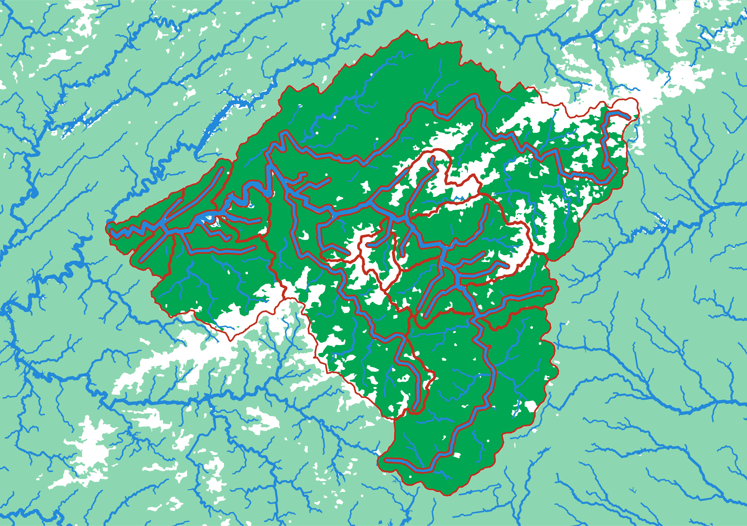 The French Broad relief puzzle map seen from above — 17 pieces