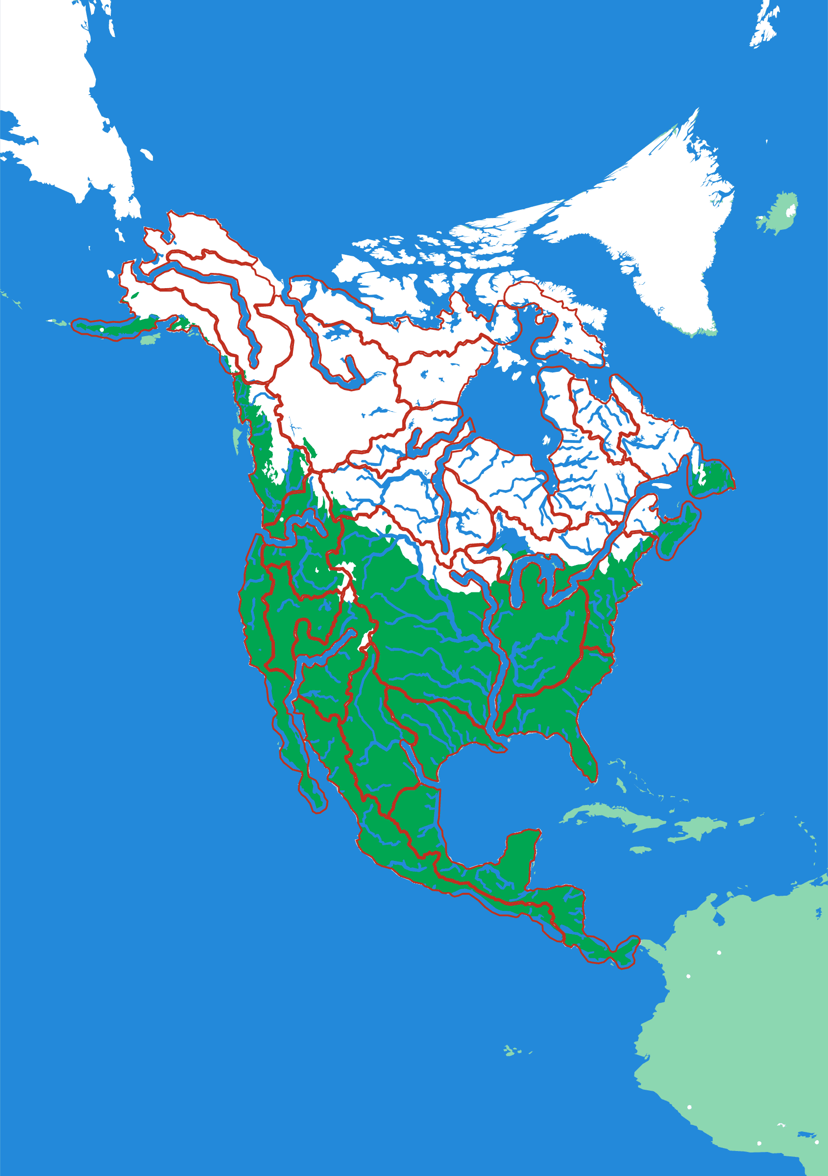Nordamerika nach Flüssen als Relief-Puzzlekarte von oben — 29 Teile