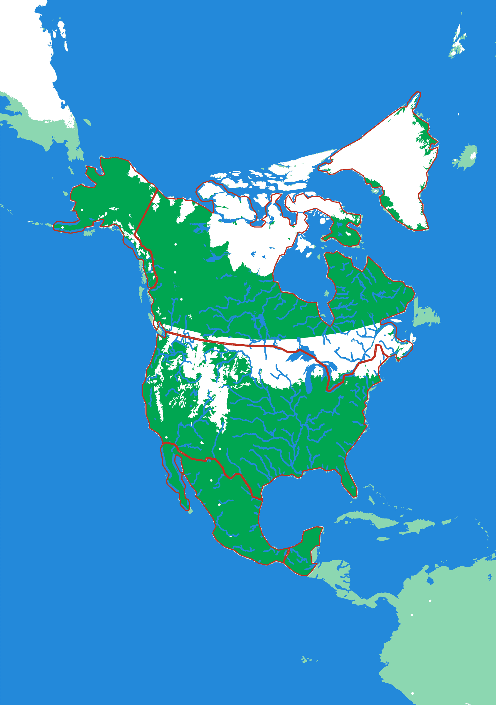 North America relief puzzle map seen from above — 6 pieces