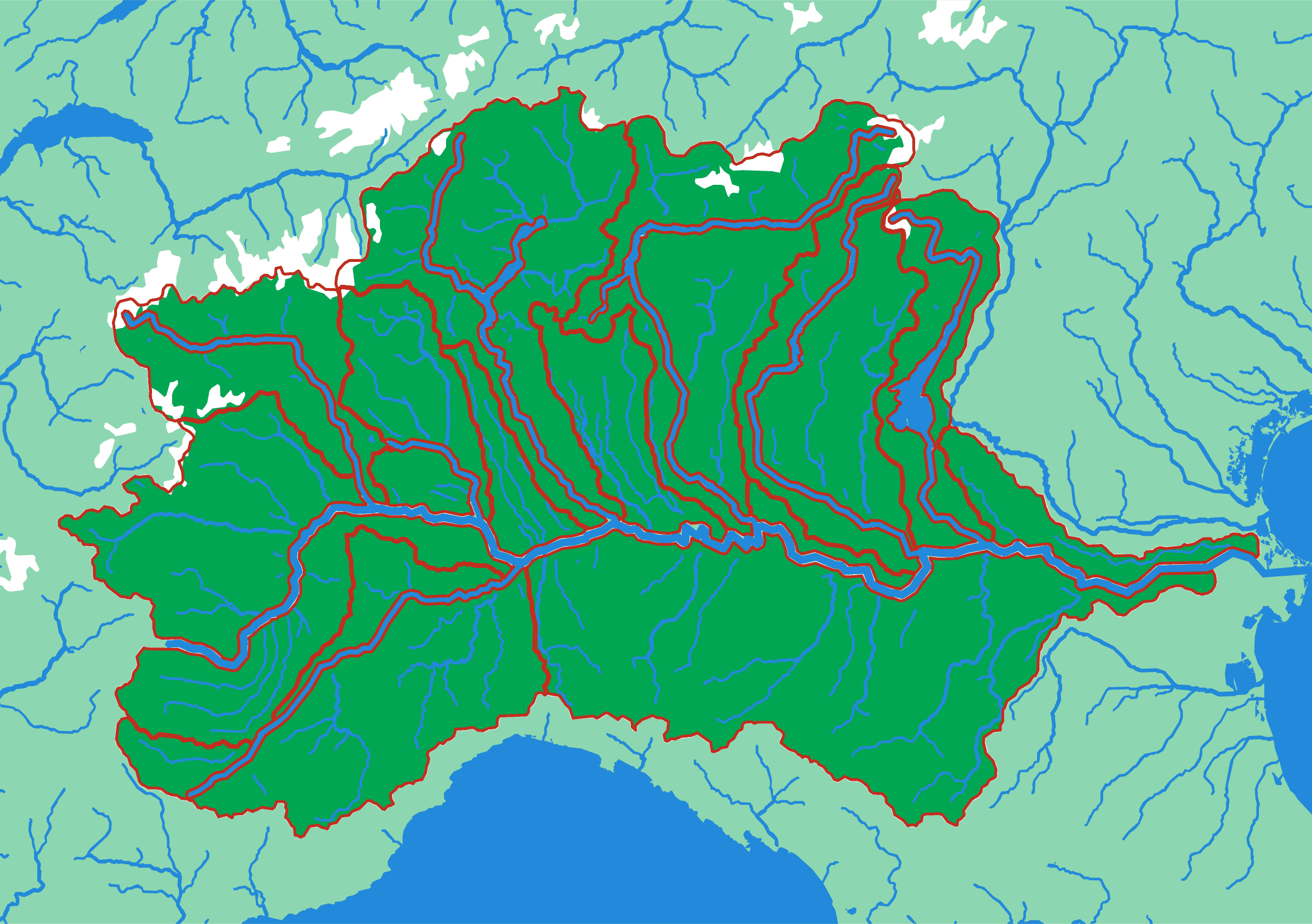 The Po relief puzzle map seen from above — 17 pieces