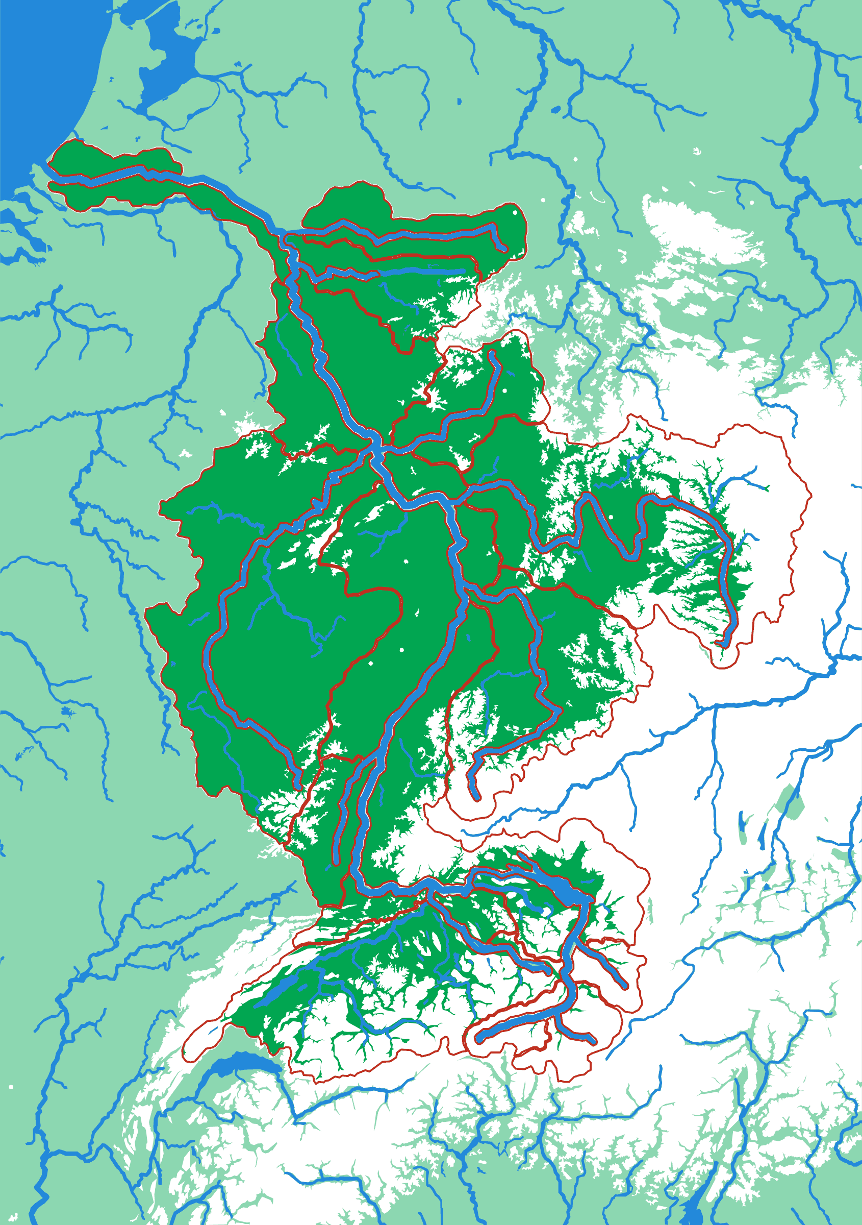 The Rhine relief puzzle map seen from above — 22 pieces
