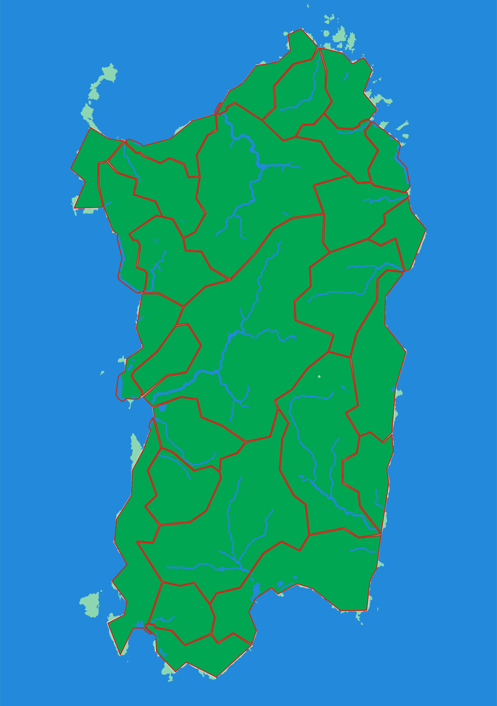Sardinia by River relief puzzle map seen from above — 27 pieces