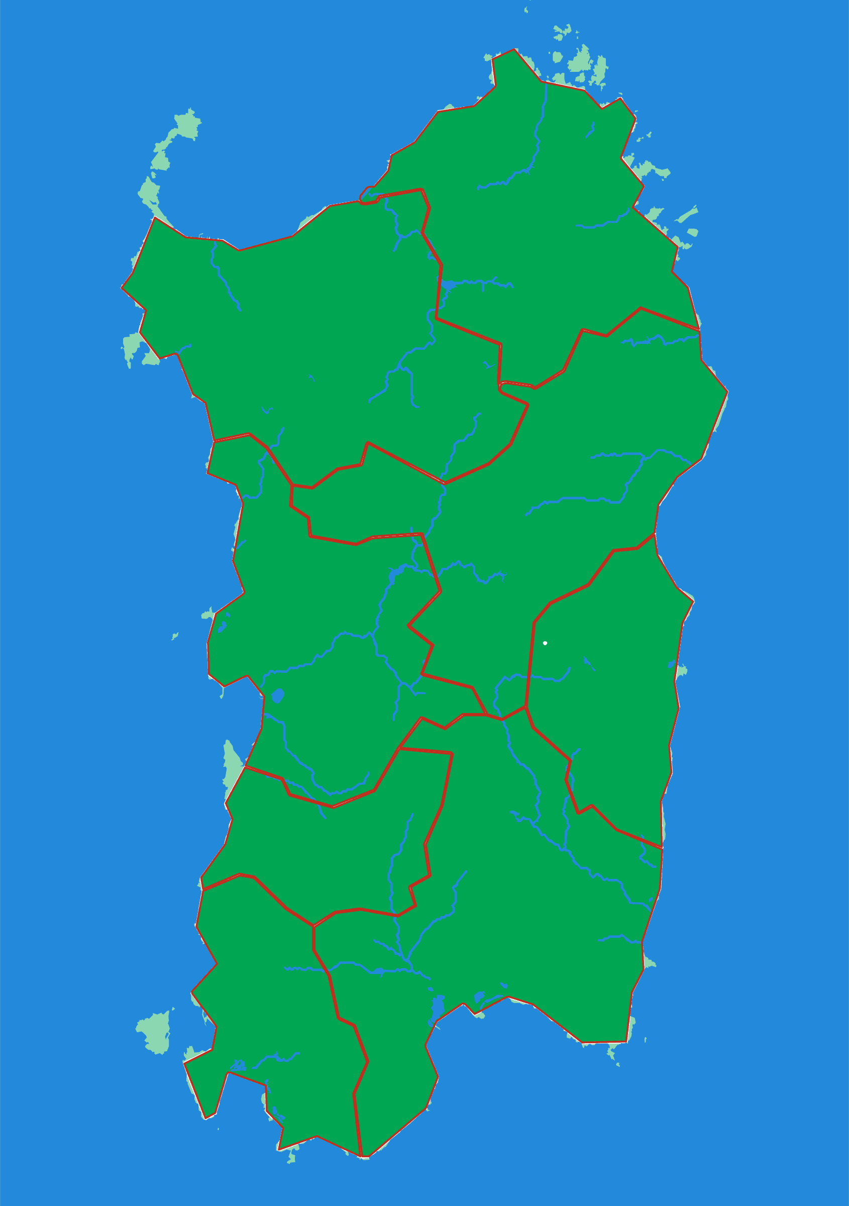 Sardinia relief puzzle map seen from above — 8 pieces