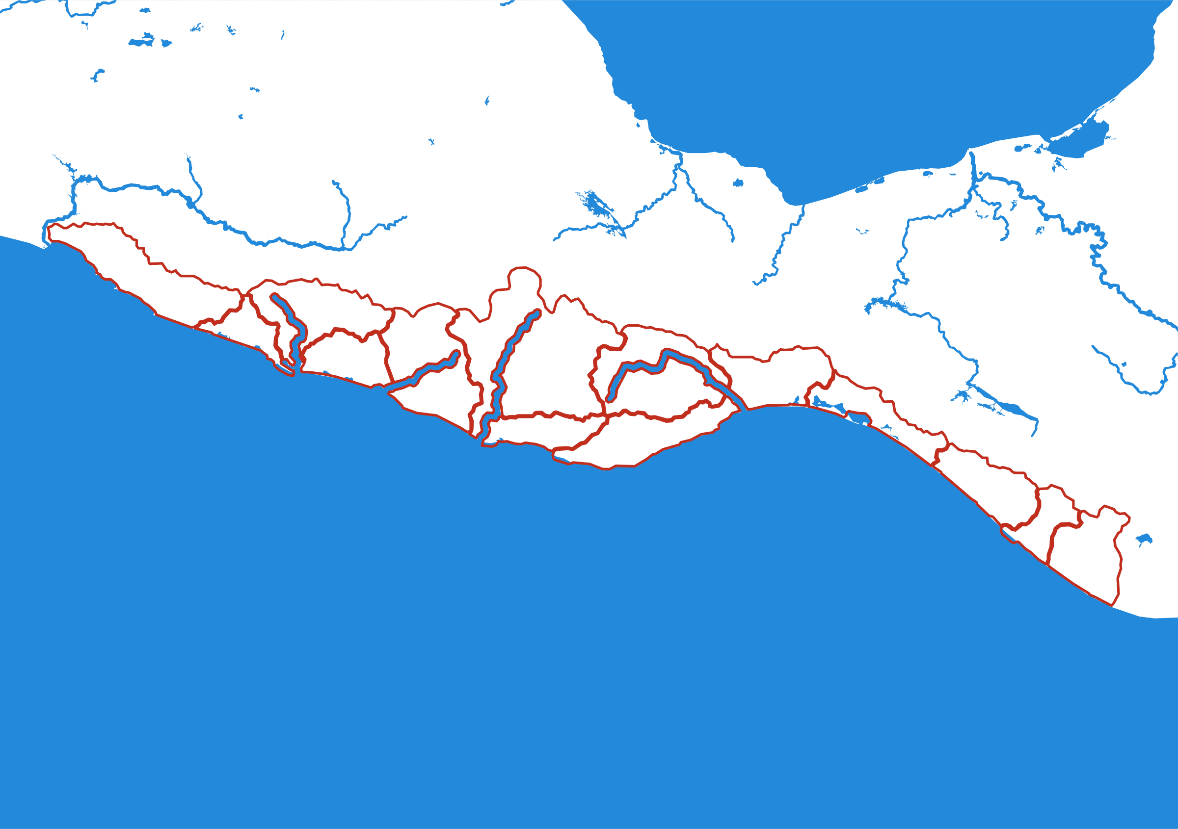 Südmexiko als Relief-Puzzlekarte von oben — 14 Teile