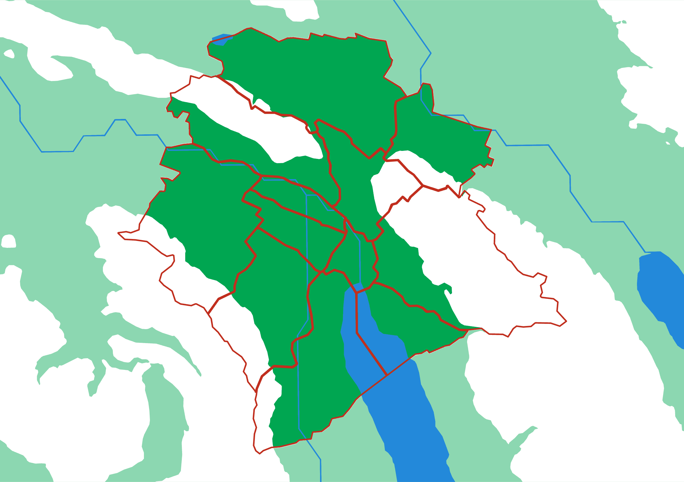 Zürich City relief puzzle map seen from above — 12 pieces