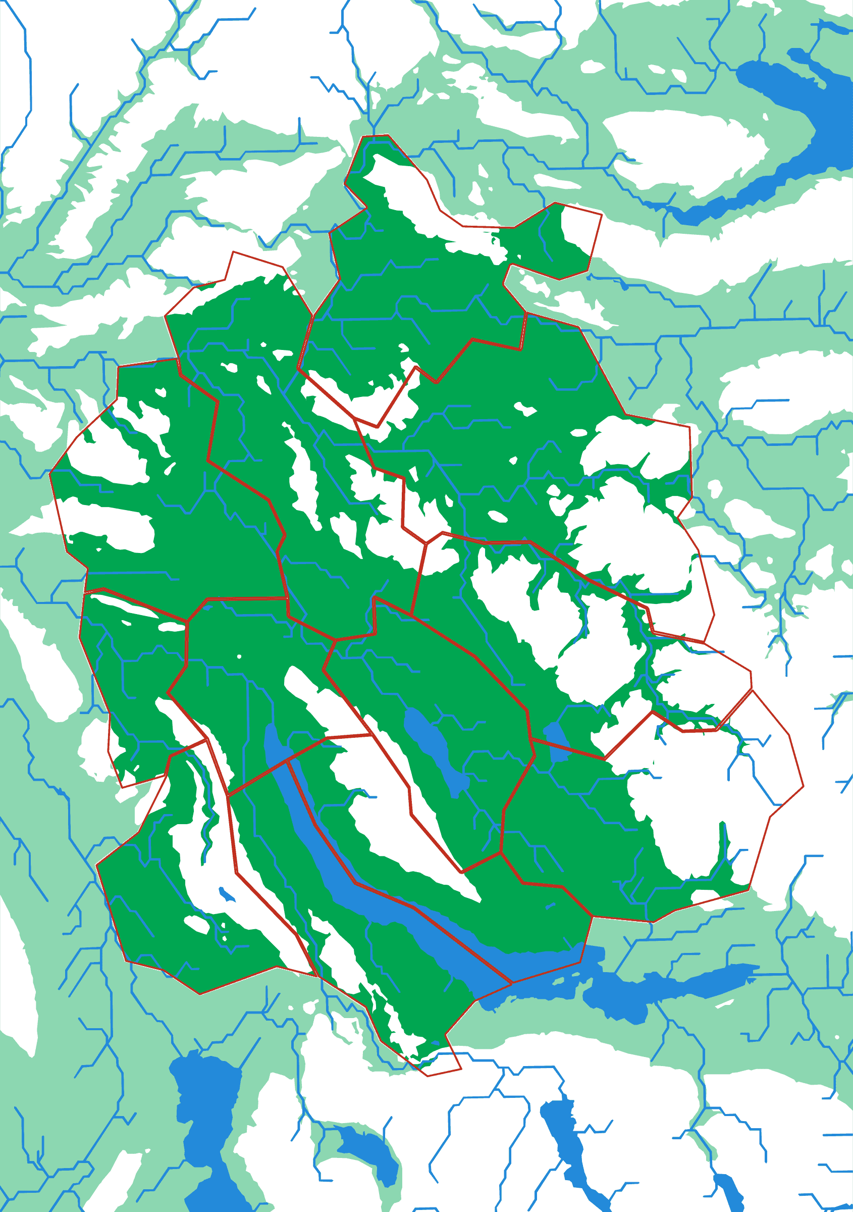 Canton Zürich relief puzzle map seen from above — 12 pieces