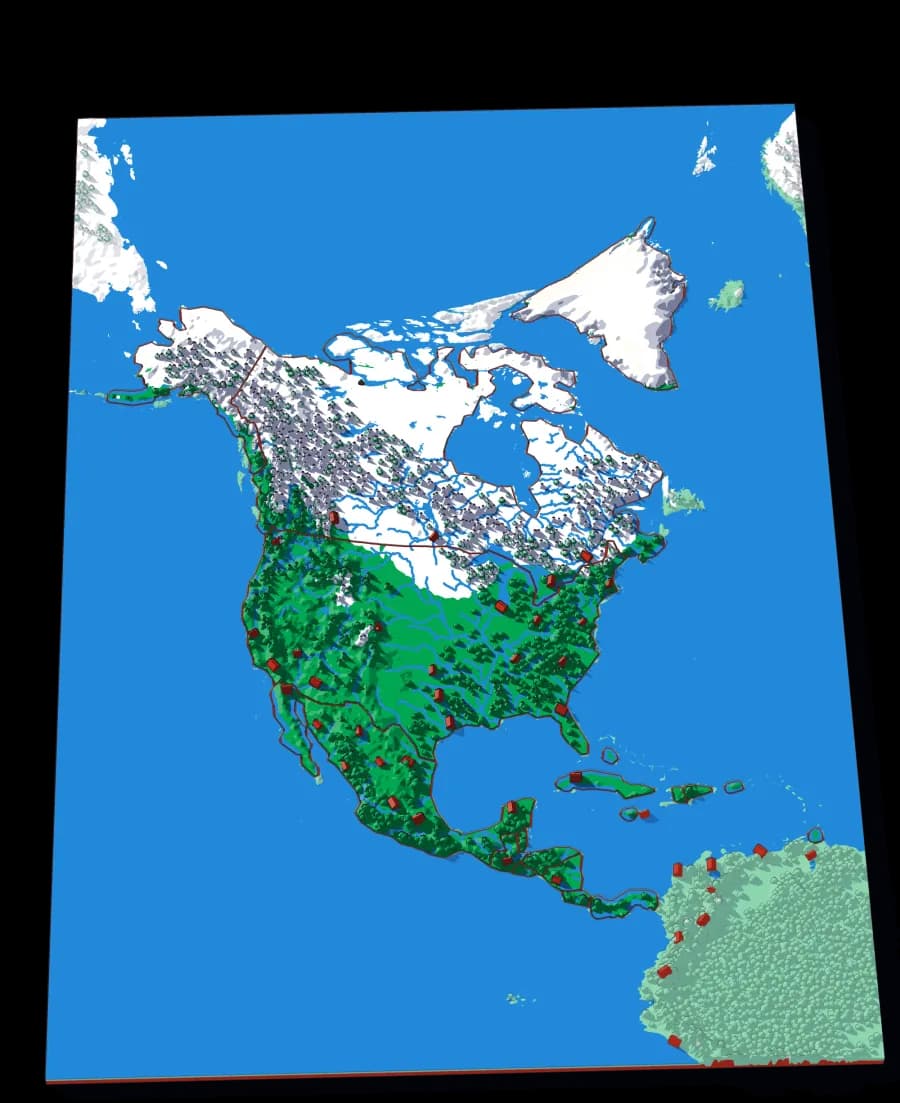 North America relief puzzle map, 19 pieces