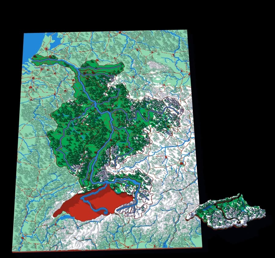 The Rhine relief puzzle map, 22 pieces