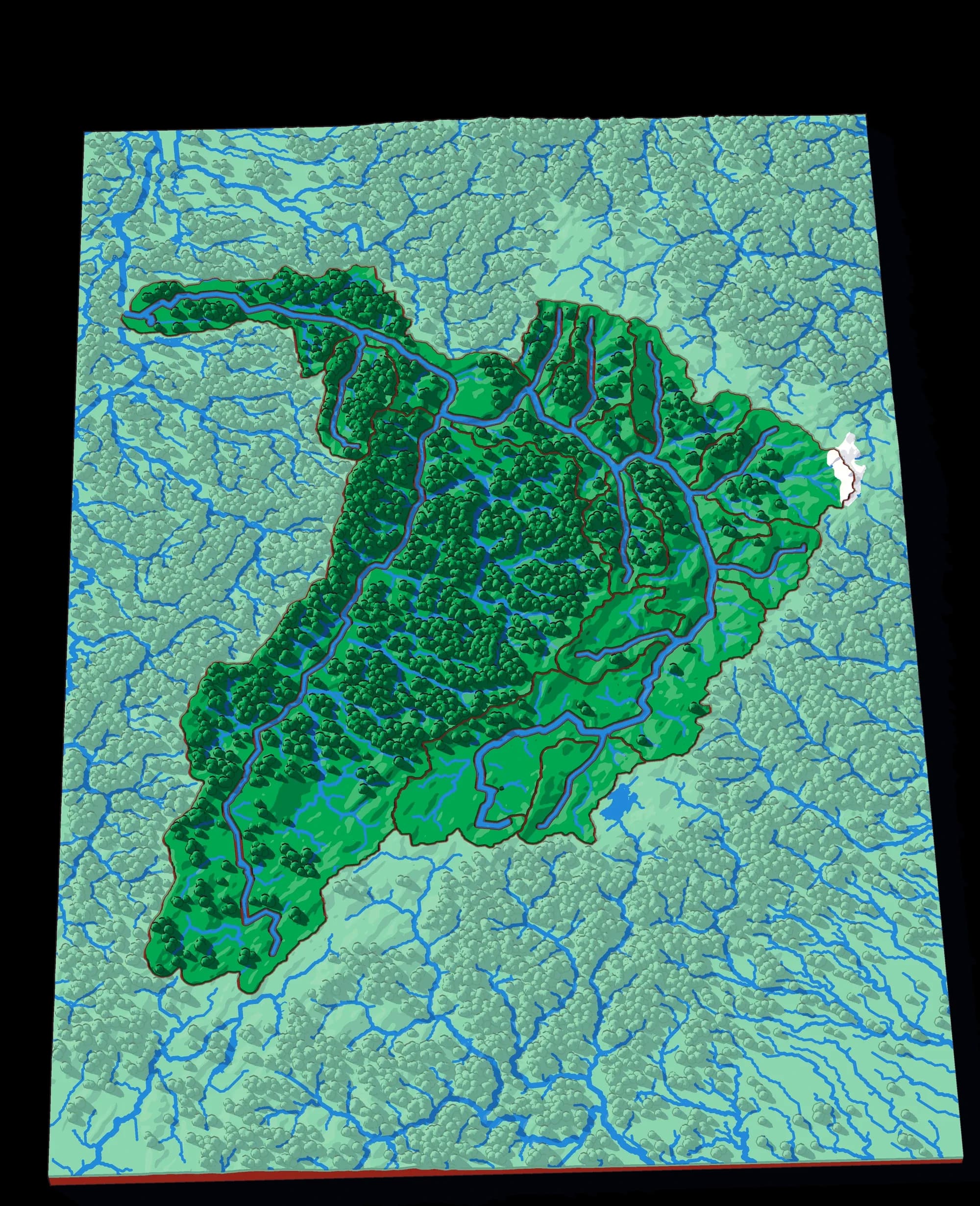 Der Sogamoso als Relief-Puzzle, schräg von oben