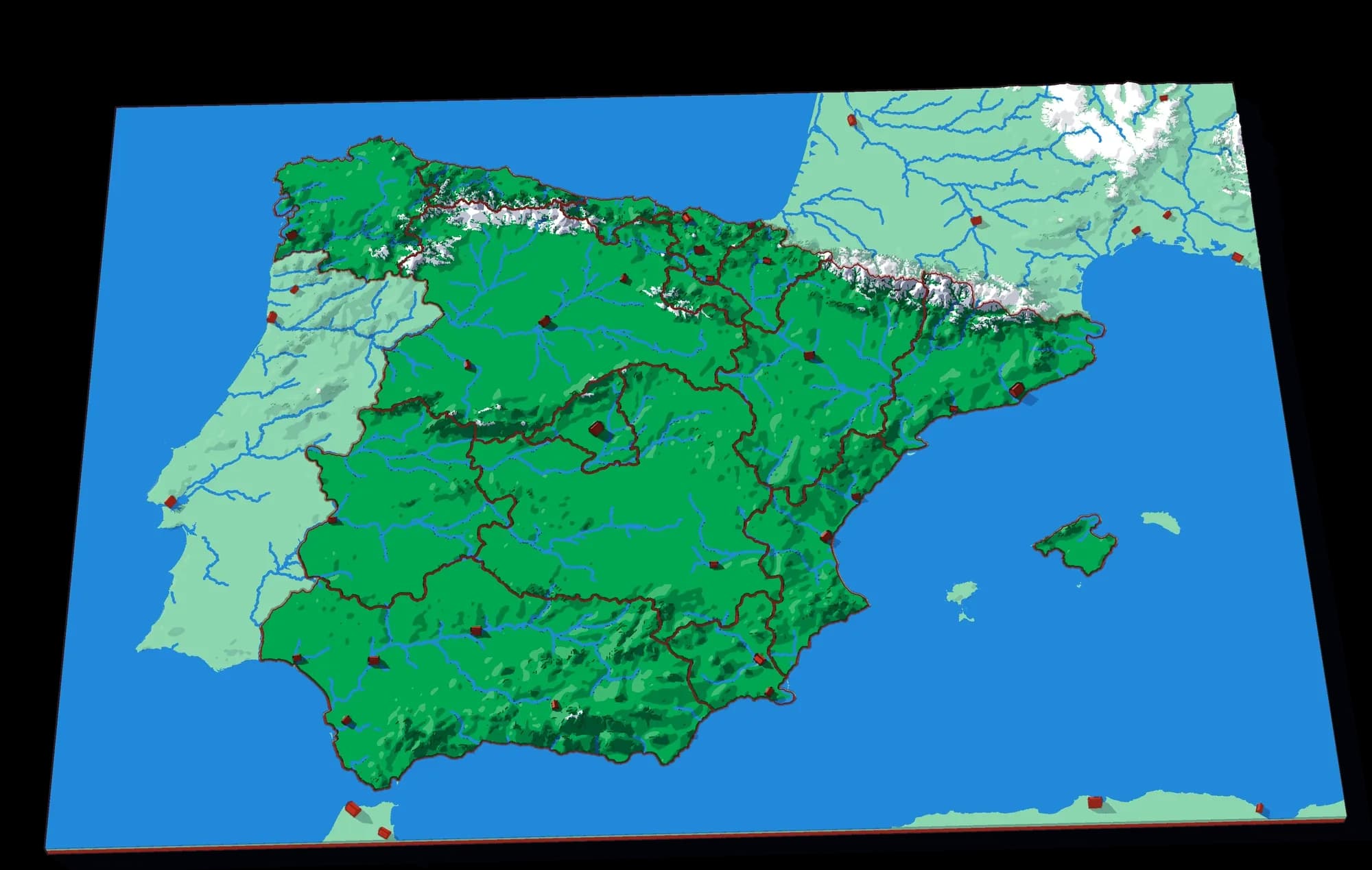 Spain relief puzzle, seen at an angle