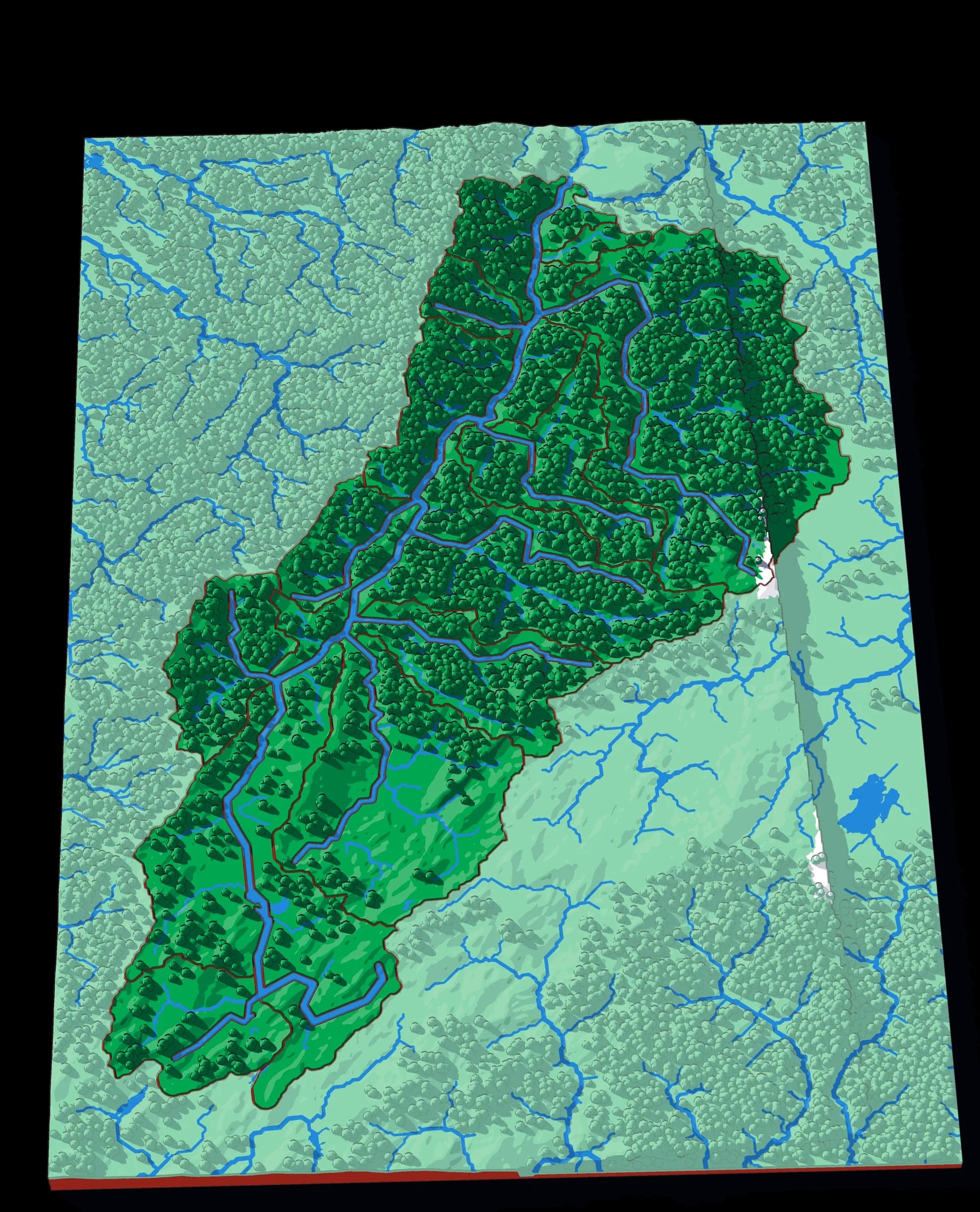 Der Suárez als Relief-Puzzle, schräg von oben