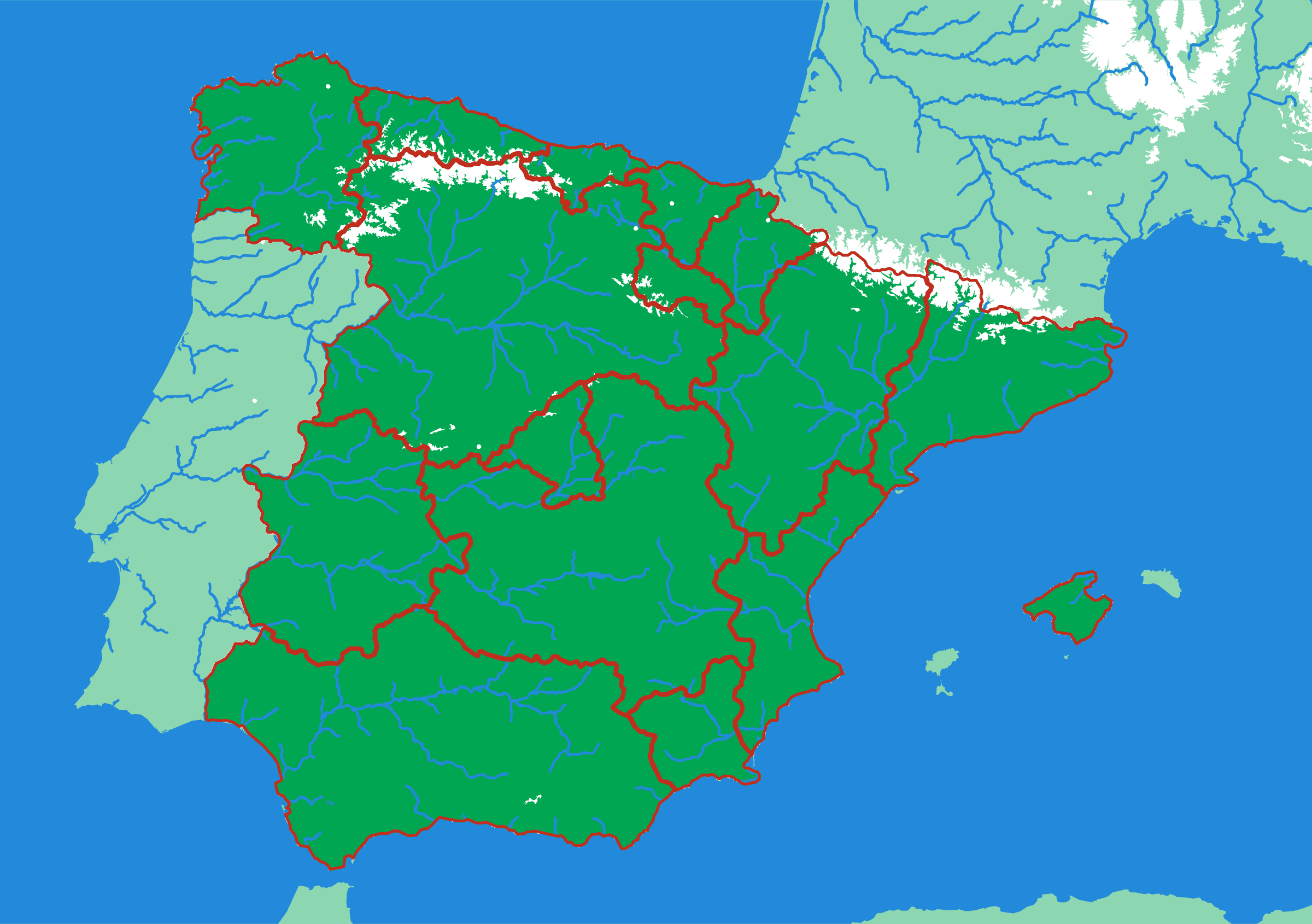 Spain relief puzzle map seen from above — 16 pieces