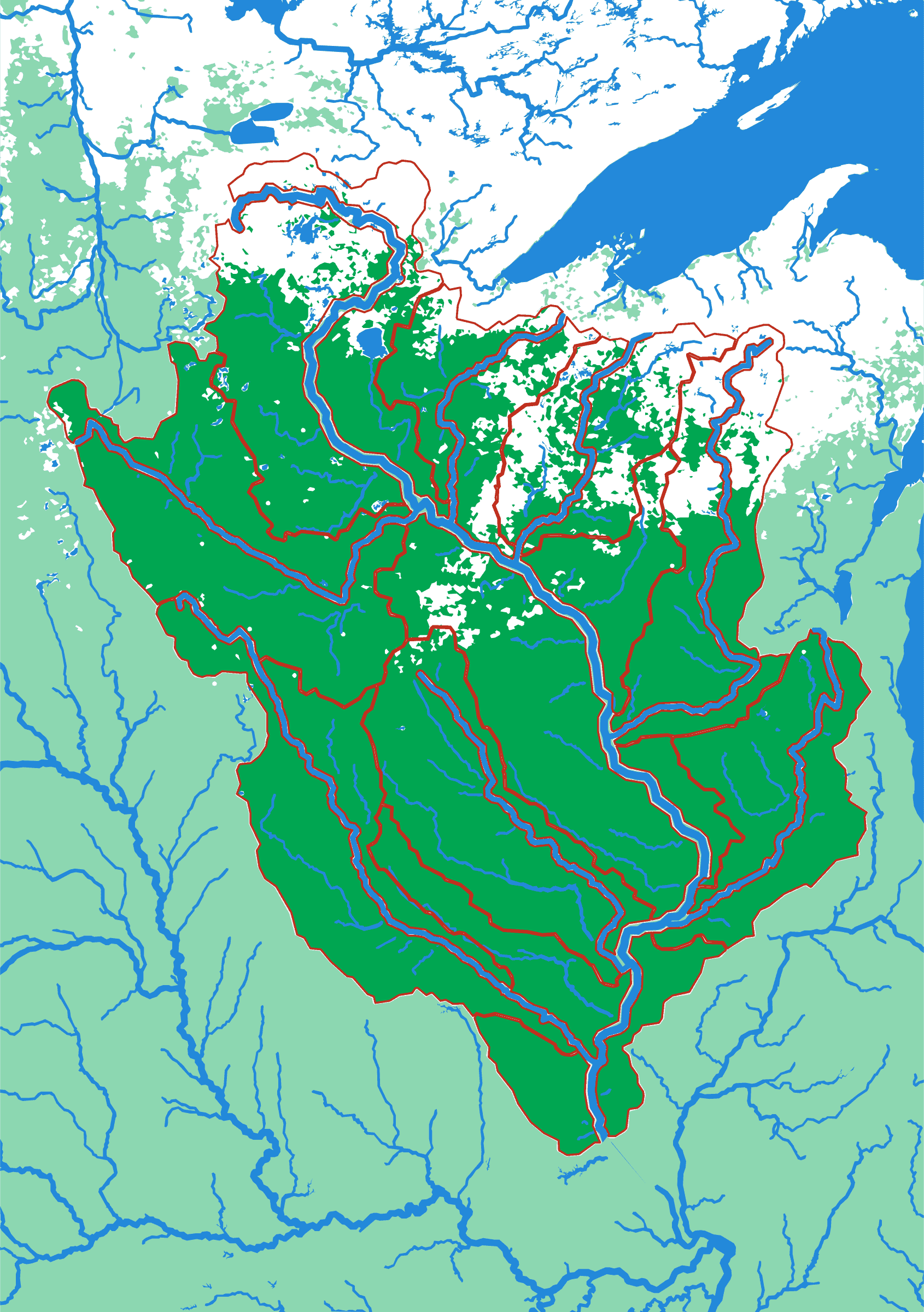The Upper Mississippi relief puzzle map seen from above — 21 pieces